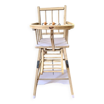 Chaise haute vintage pour enfant bois et mauve