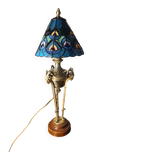 bronze lamp with a goat's head from the 19th century and a stained glass lampshade soldered with lead