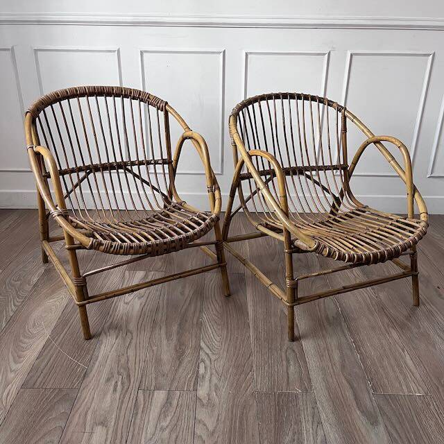 Paire de fauteuils en rotin vintage