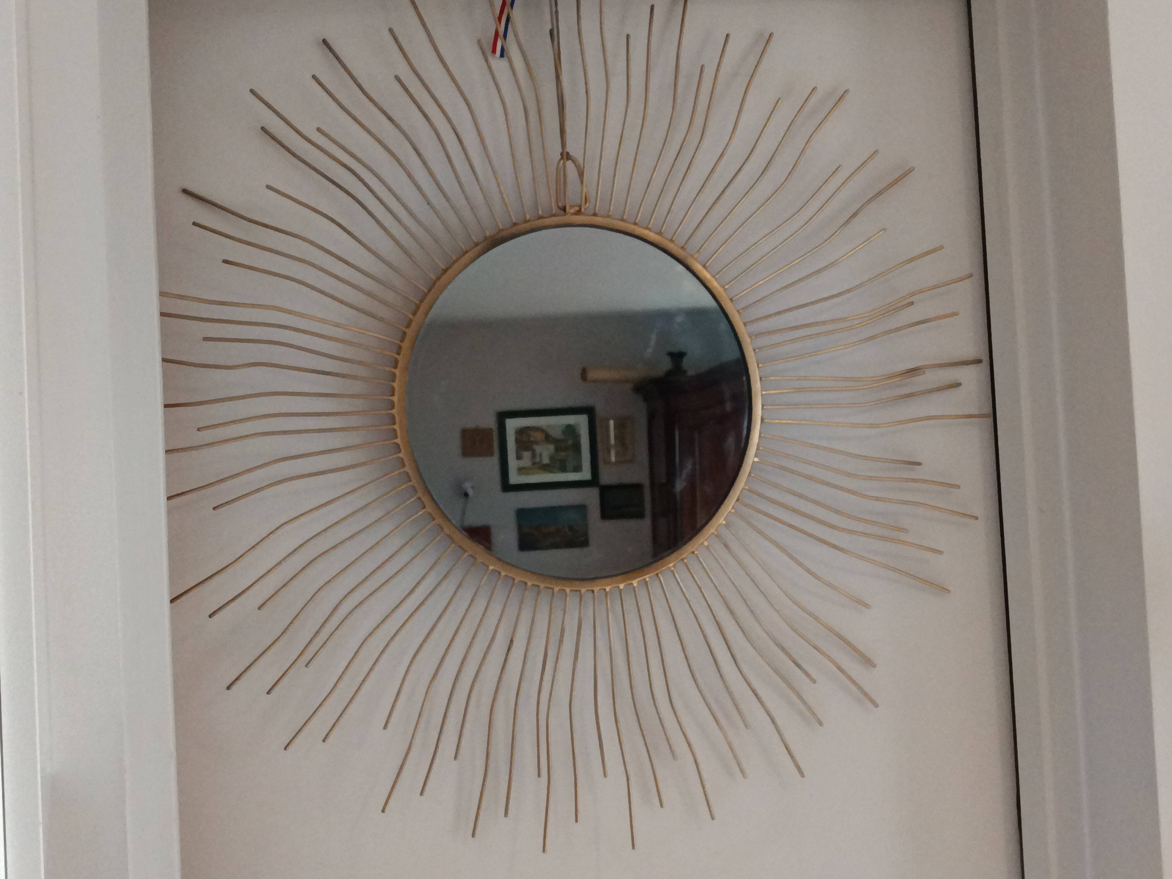 Vintage gold metal sun mirror – 70 cm