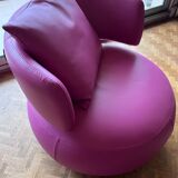 Armchair Curl leather heater fuschia Roche Bobois swivel