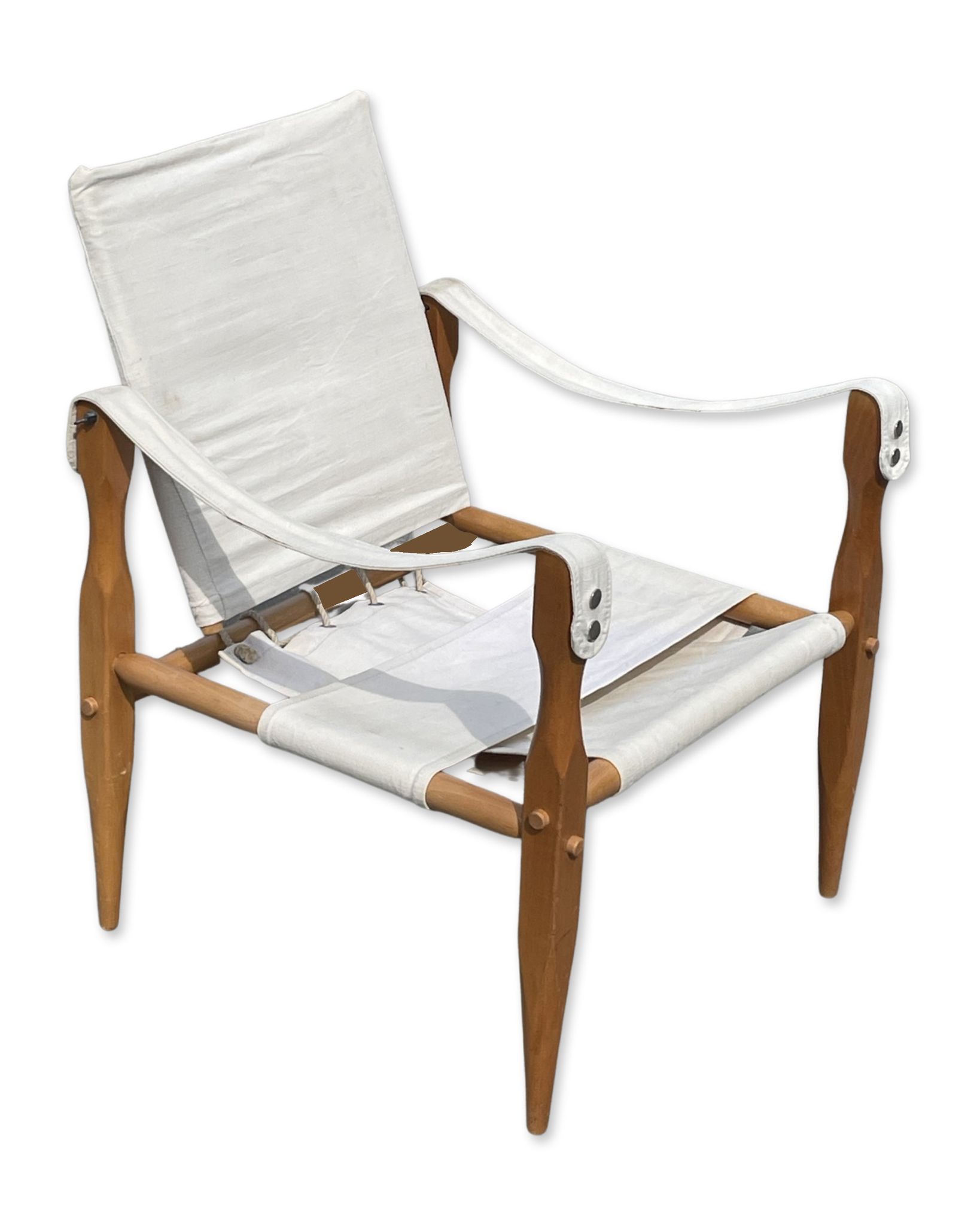 Fauteuil safari vintage 1960 Danemark avec toile design minimaliste
