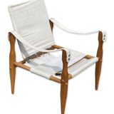 Fauteuil safari vintage 1960 Danemark avec toile design minimaliste