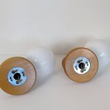 Pair of pine and opaline wall lights