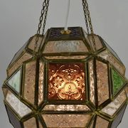 Multicolored Pressed Glass and Brass Pendant Lantern, Scandinavia, circa 1940s–1950s
