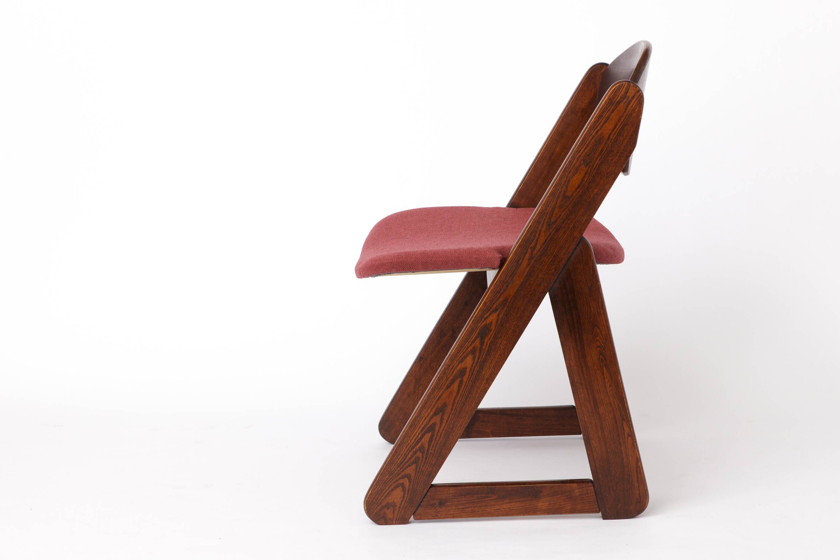 1 of 2 Vintage Italian Chair, 1980s, Dark Beechwood, Burgundy Upholstery