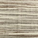 8x11 Brown Beige Minimalist Handmade Wool Kilim Rug, 226x350Cm