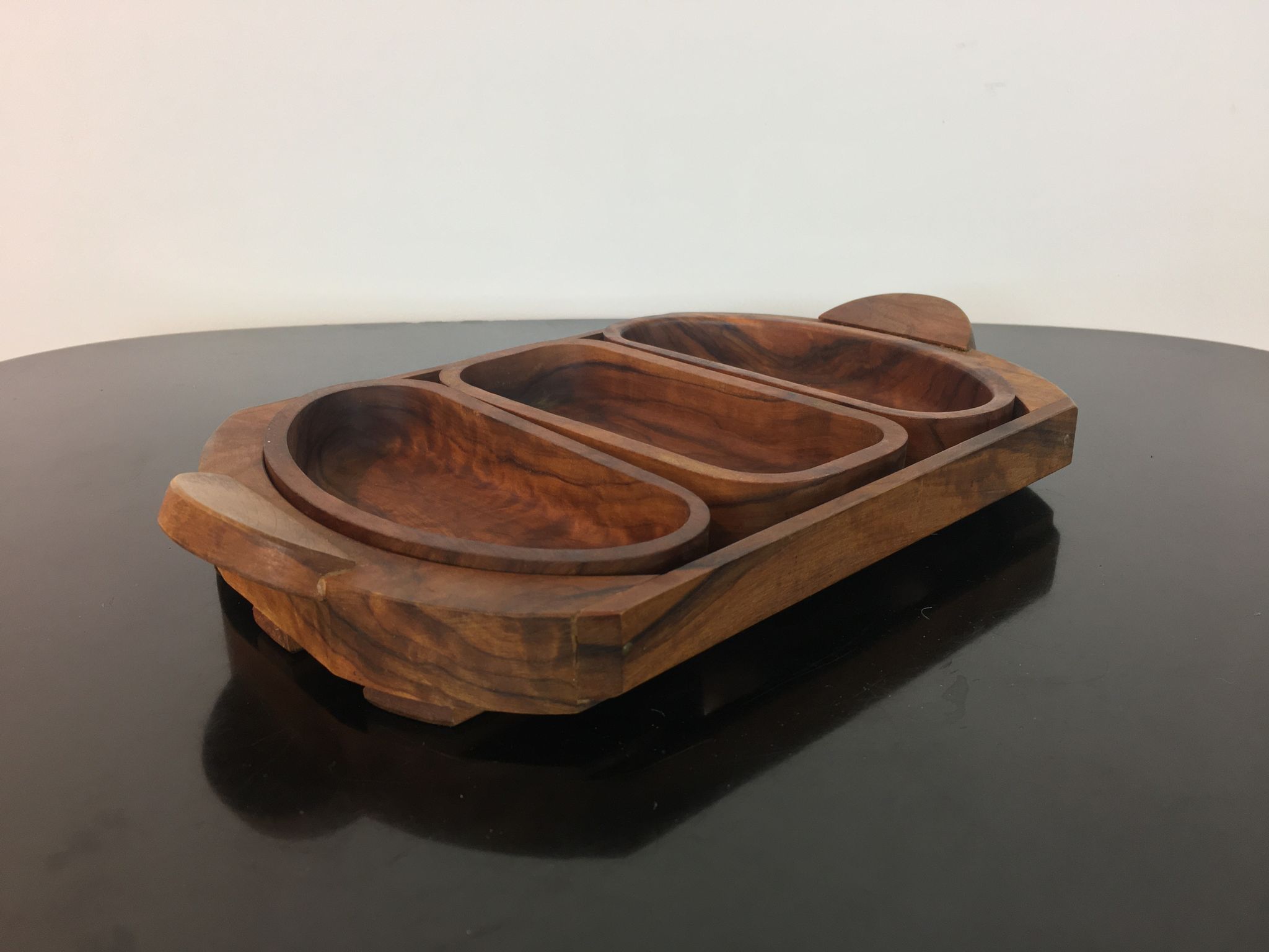 Teak aperitif service, vintage Scandinavian cups