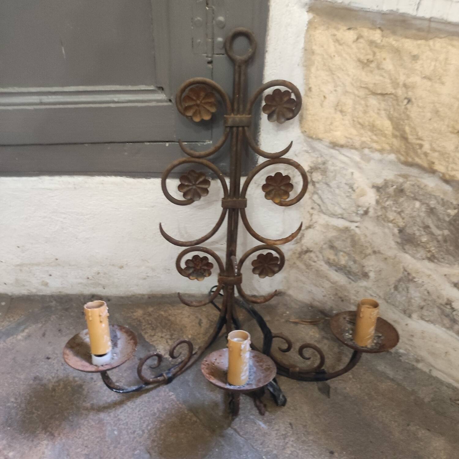 Pair of wrought iron wall lights