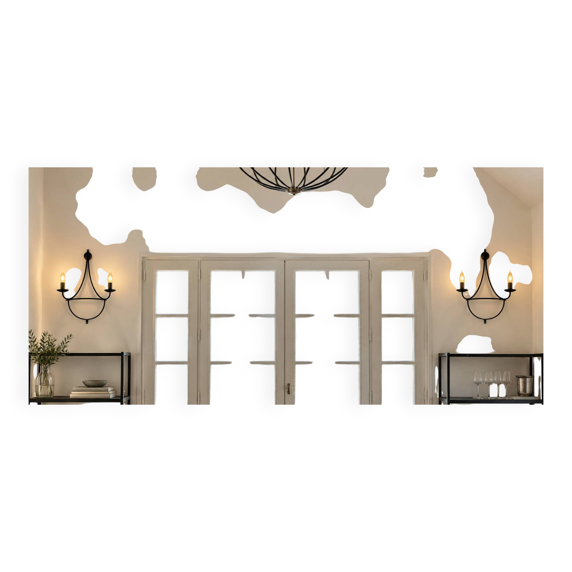 set of two black metal wall lights