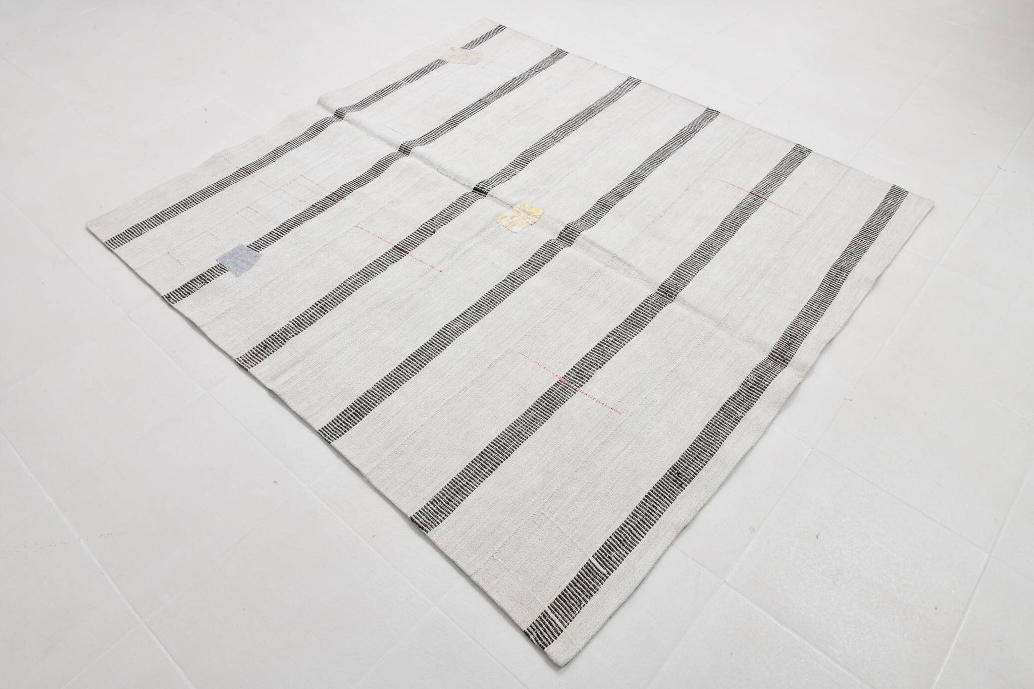 6x6 Square White & Black Vintage Kilim Rug, 187x195Cm