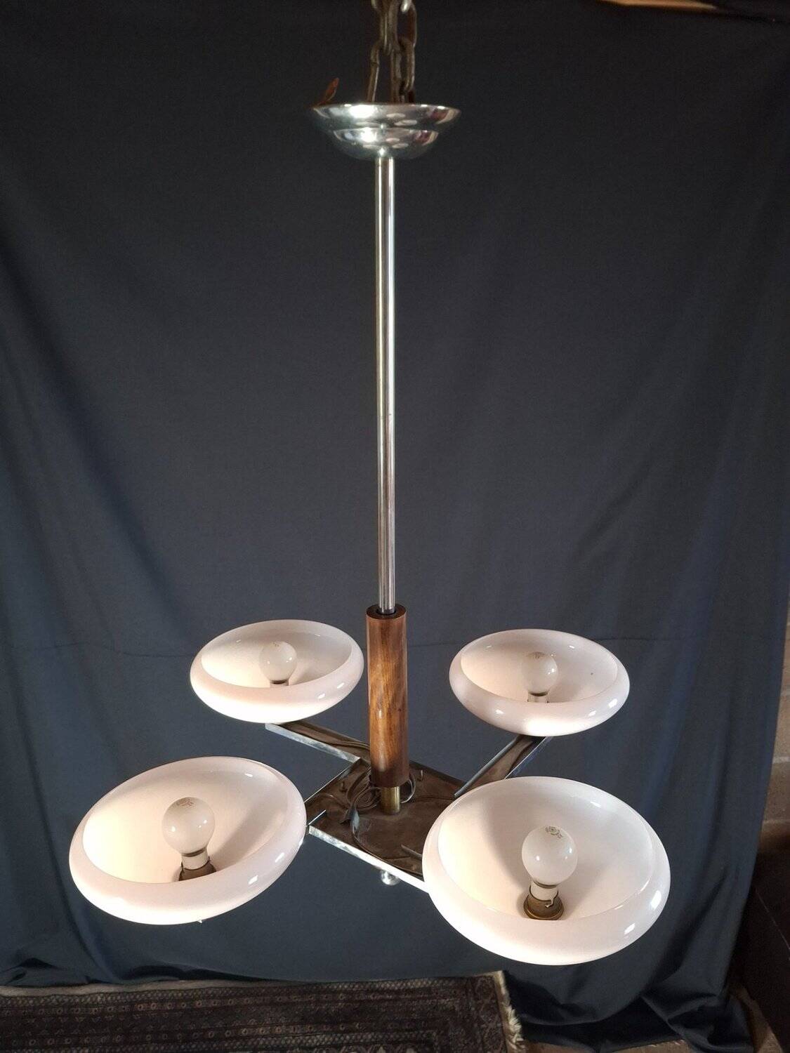 Lustre Art déco années 50 – chrome & opaline rose