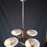 Lustre Art déco années 50 – chrome & opaline rose