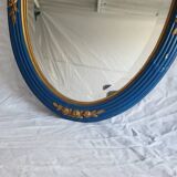 Antique oval mirror, royal blue and gold – rose design – 80 x 52 cm