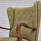 1960s, Danish armchair, light green furniture velour, beech wood.