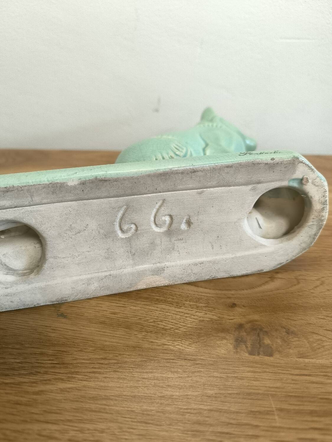 Celadon green crackled ceramic dog circa 1930