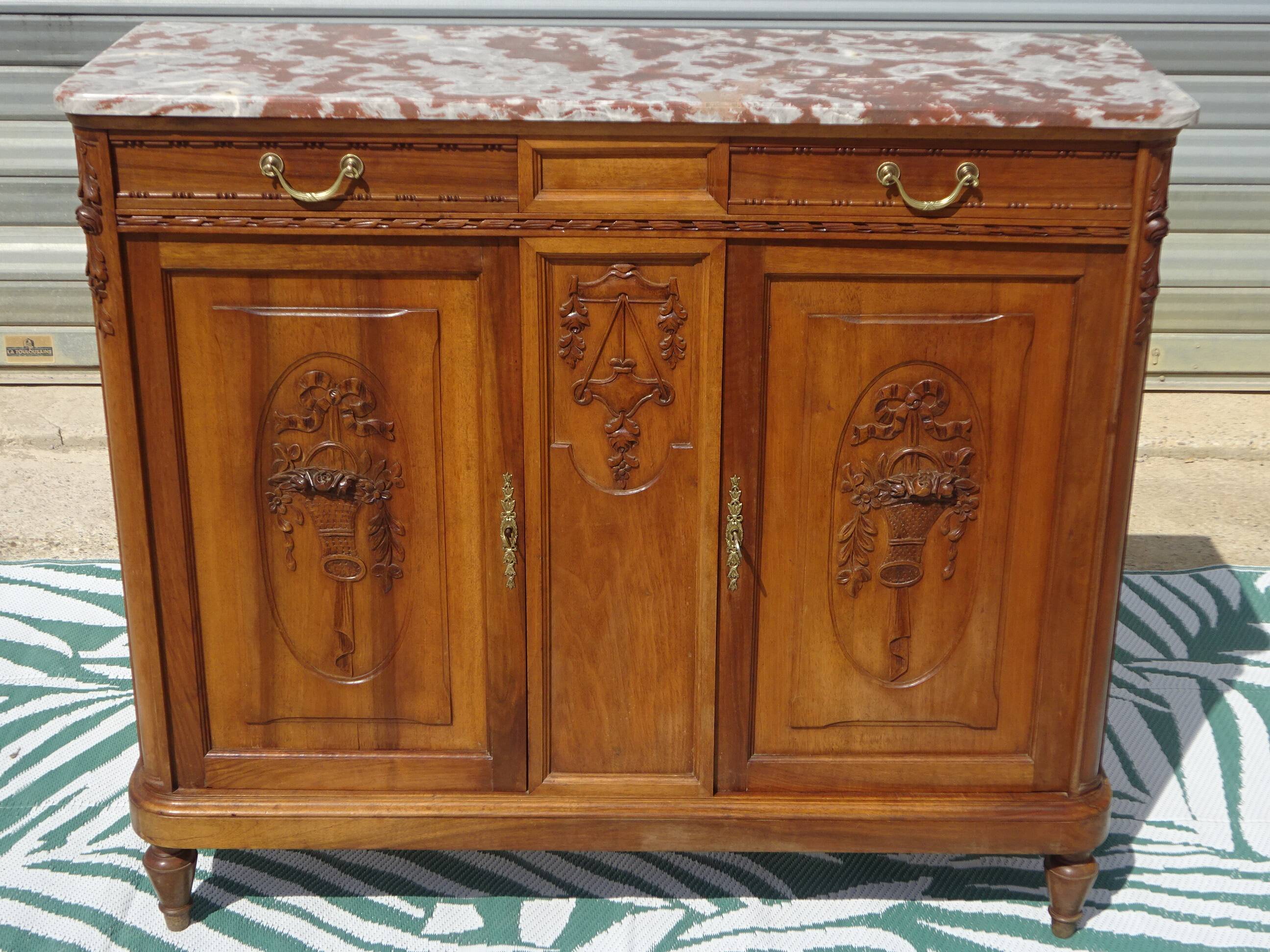 Art Deco walnut sideboard with marble top