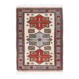 1960's Vintage Turkish Milas Handmade Wool Cotton Red Blue Area Rug 130x180
