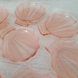 8 pink glass scallop shell bowls