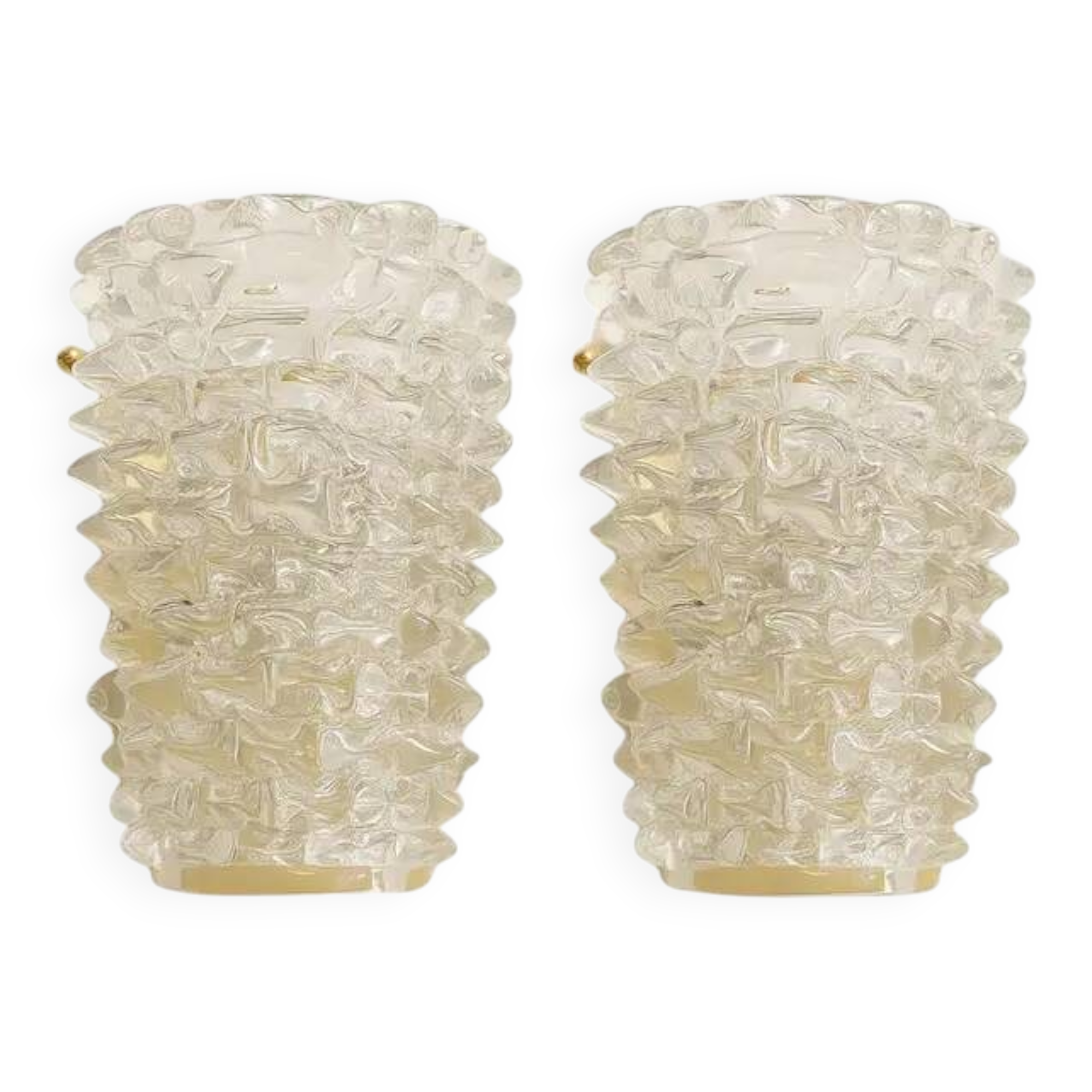 A Pair Barovier Art Deco Rostrato Clear Italian Murano Glass Wall Sconces