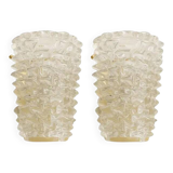 A Pair Barovier Art Deco Rostrato Clear Italian Murano Glass Wall Sconces