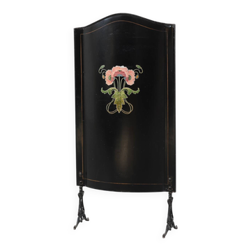 Art Nouveau Lacquer Fire Screen with Hand‑Painted Floral Motif, France