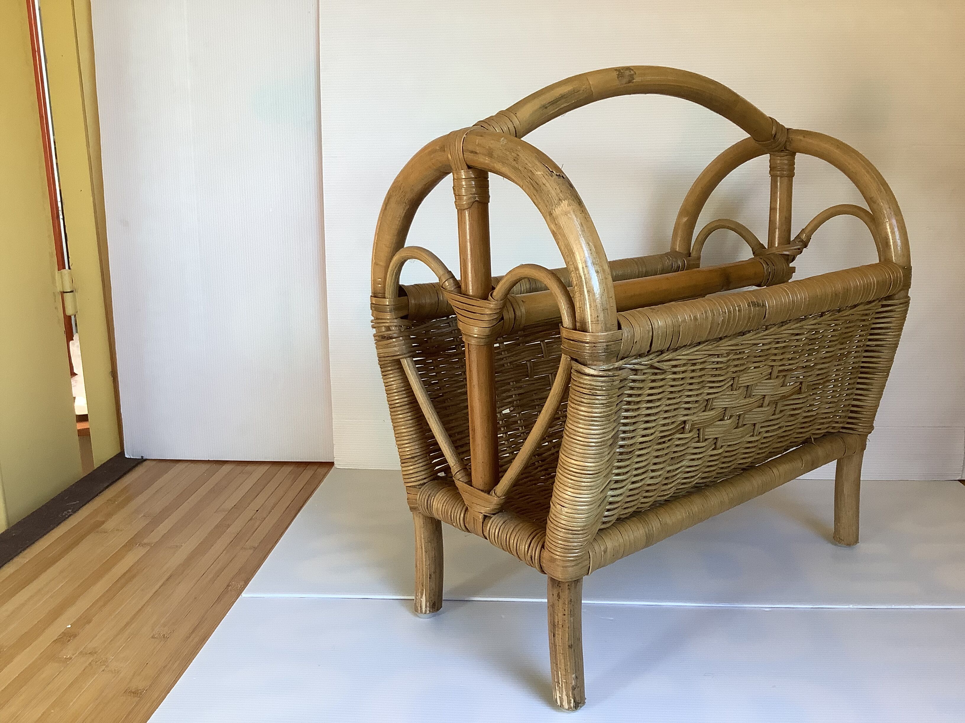 Rattan wicker magazine holder