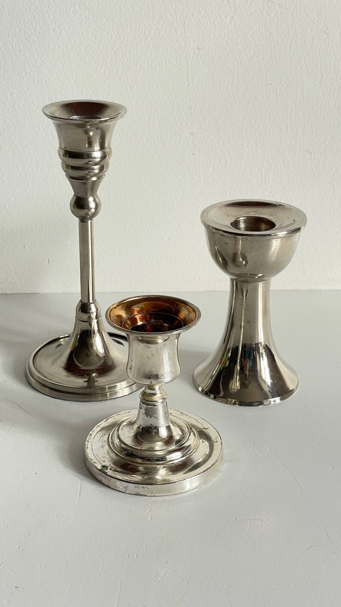 Vintage chrome metal candle holders