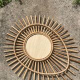 Miroir soleil en rotin 70’