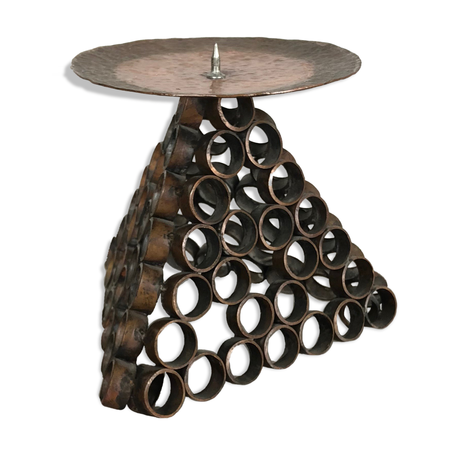 Modernist sculptural style brutalist copper candleholder, Austria 1950