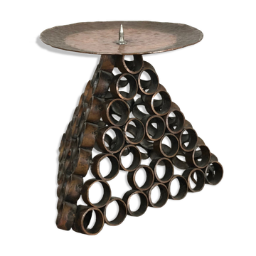 Modernist sculptural style brutalist copper candleholder, Austria 1950