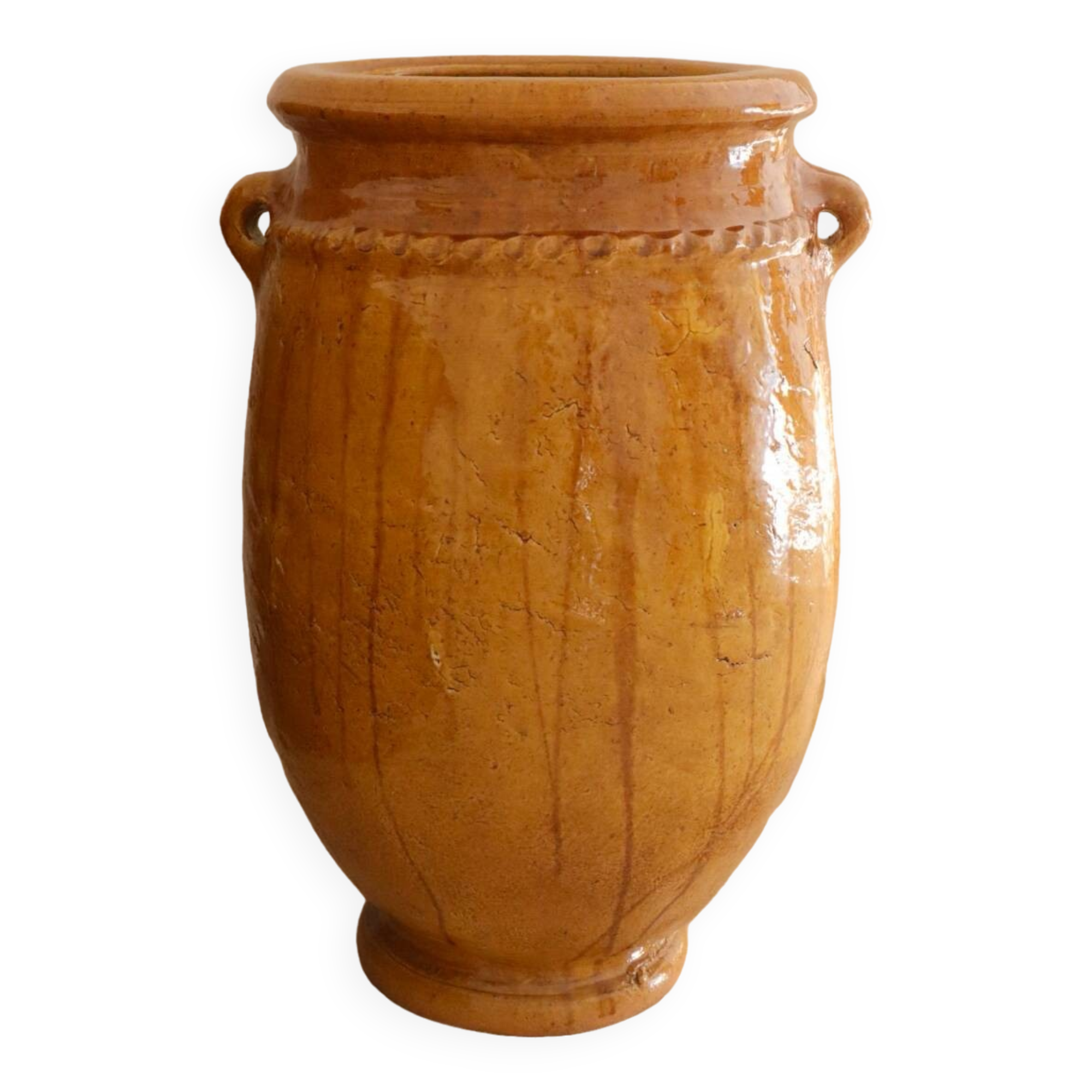 Large terracotta jar tamegroute enameled in curry yellow