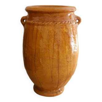 Large terracotta jar tamegroute enameled in curry yellow