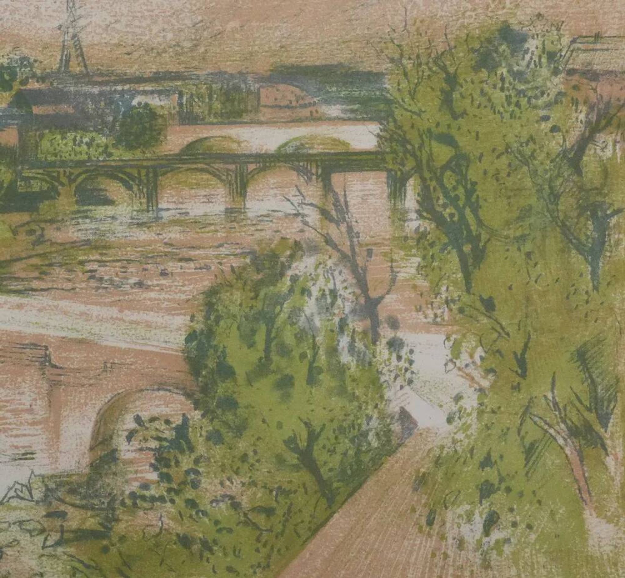 Paul Collomb : Pont de Paris, lithographie originale signée