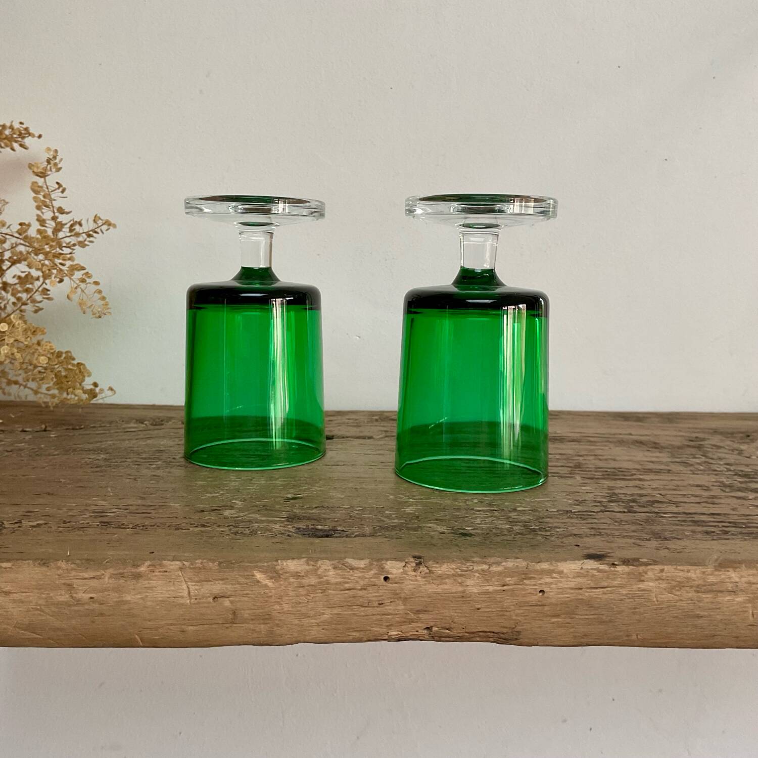 4 small green LUMINARC “Sweden” glasses