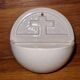Antique earthenware holy water font from Desvres, 1950s
