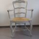 Armchair in painted wood, grey, with straw seat