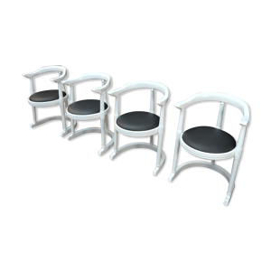 Lot de 4 chaises fauteuils - assise cuir