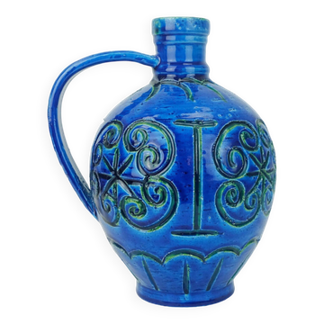 grand vase en céramique italienne des années 50, jug Rimini, émail bleu