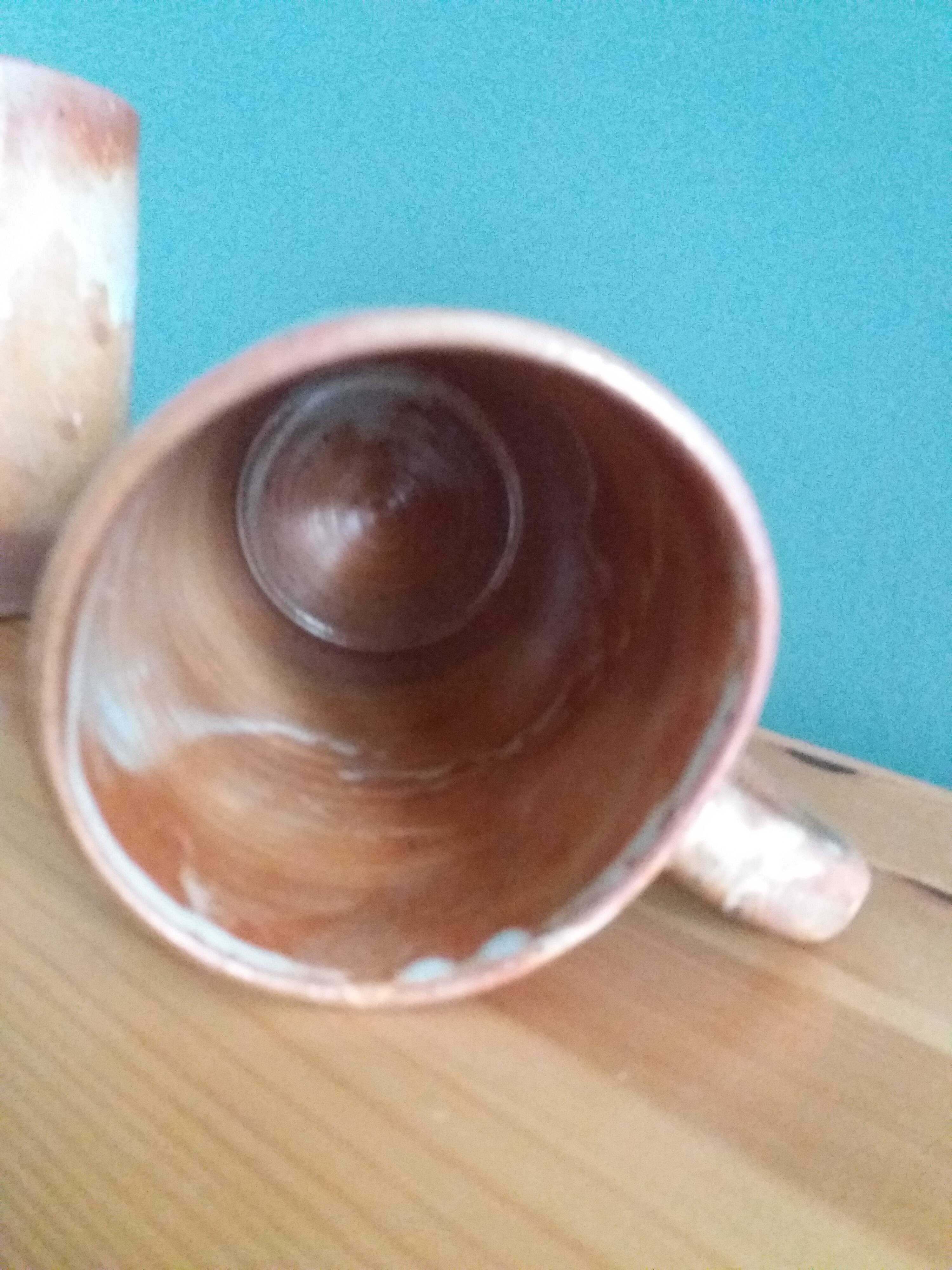 2 enameled stoneware mugs cups