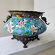 Antique jardinière ceramic enamel Longwy with bronze mount elephant head