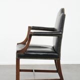 Wooden and black cow leather antique English Gainsborough side/desk/chair