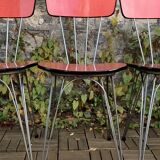 4 red Formica chairs with Eiffel legs 1950