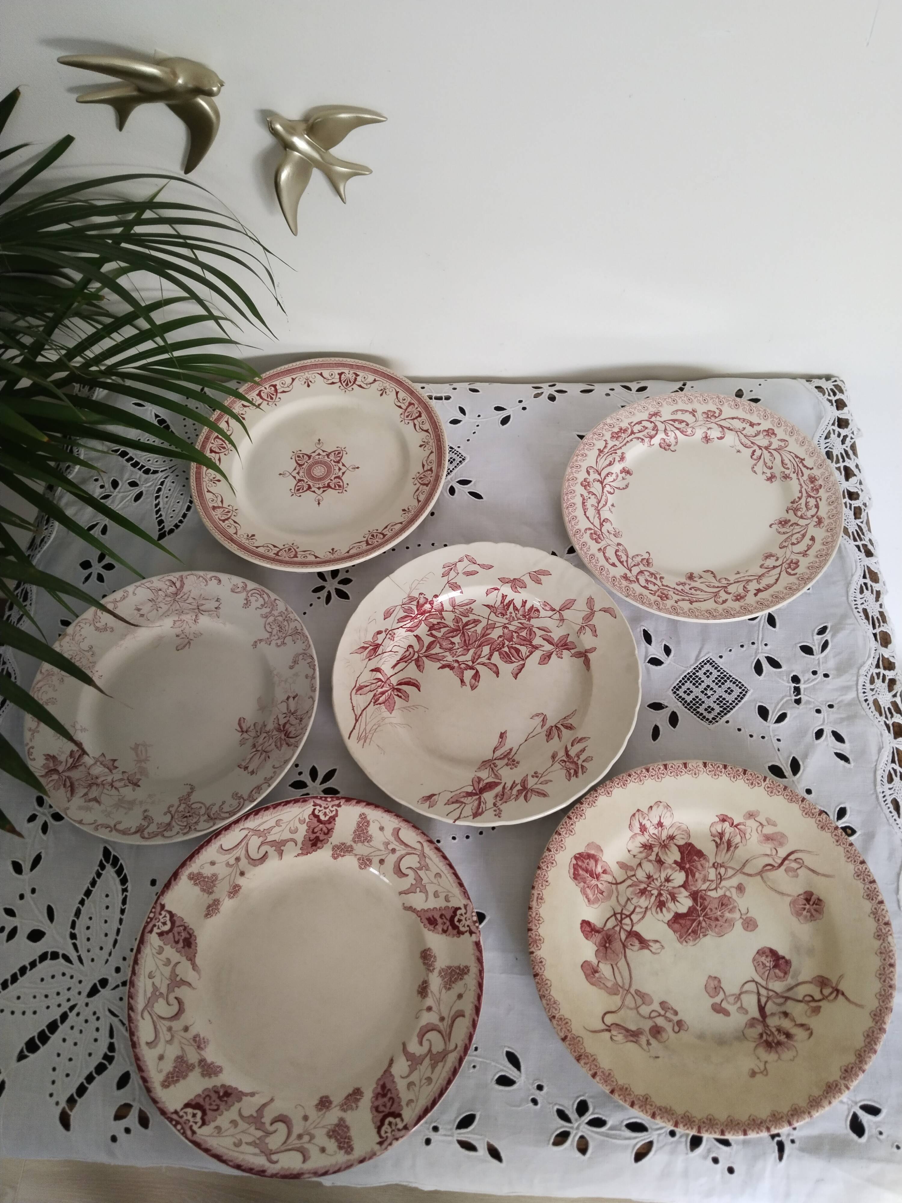 Set of 6 dinner plates in Terre de fer earthenware, red color