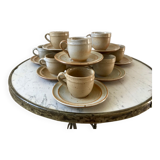 set of 10 cups and sub-cups in stoneware of the Marais handcrafted signed 70s