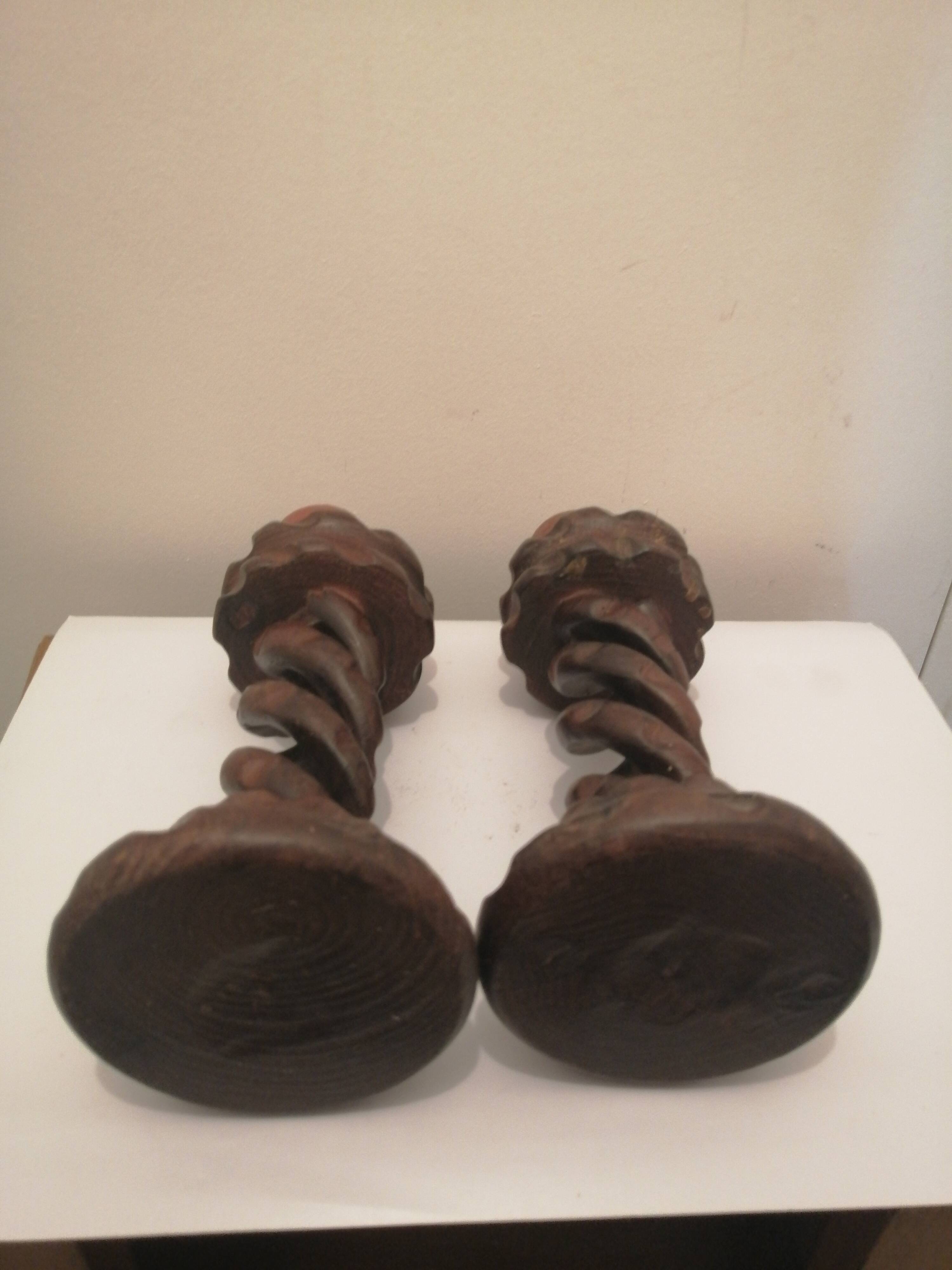 Vintage carved wooden candle holder