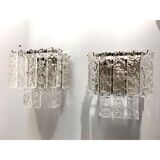 Transparent and hammered strips “listelli” murano glass wall sconce