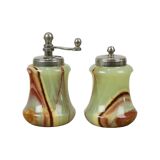 Vintage Salt and Pepper Set Green Onyx Marble Pepper Mill