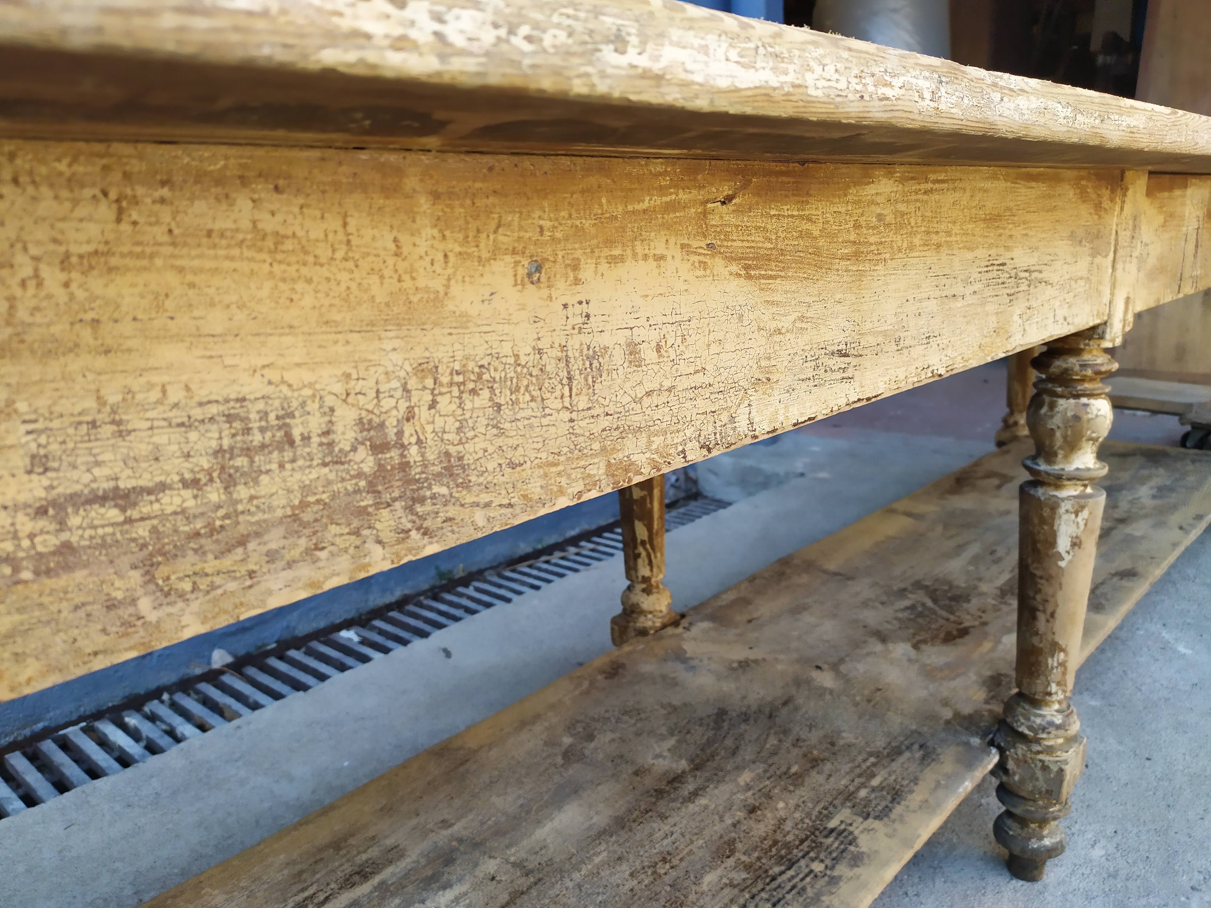Table de métier drapière sapin décapé 3m
