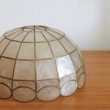 Chandelier pendant lamp in mother-of-pearl and vintage brass